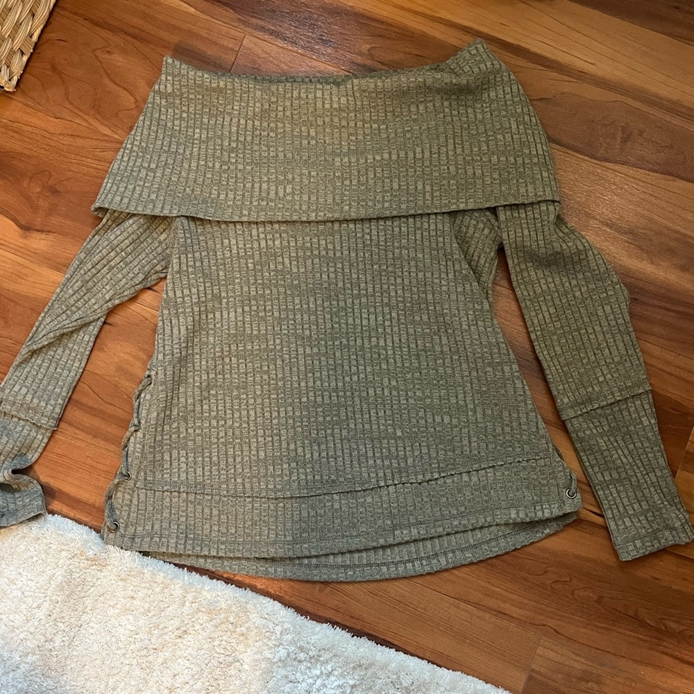 Off the Shoulder Army Green Sweater